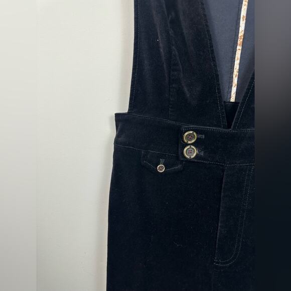 Pilcro Anthropologie Velvet Overalls Deep V-Neck High Waisted Size 26 EUC Black - Picture 4 of 10